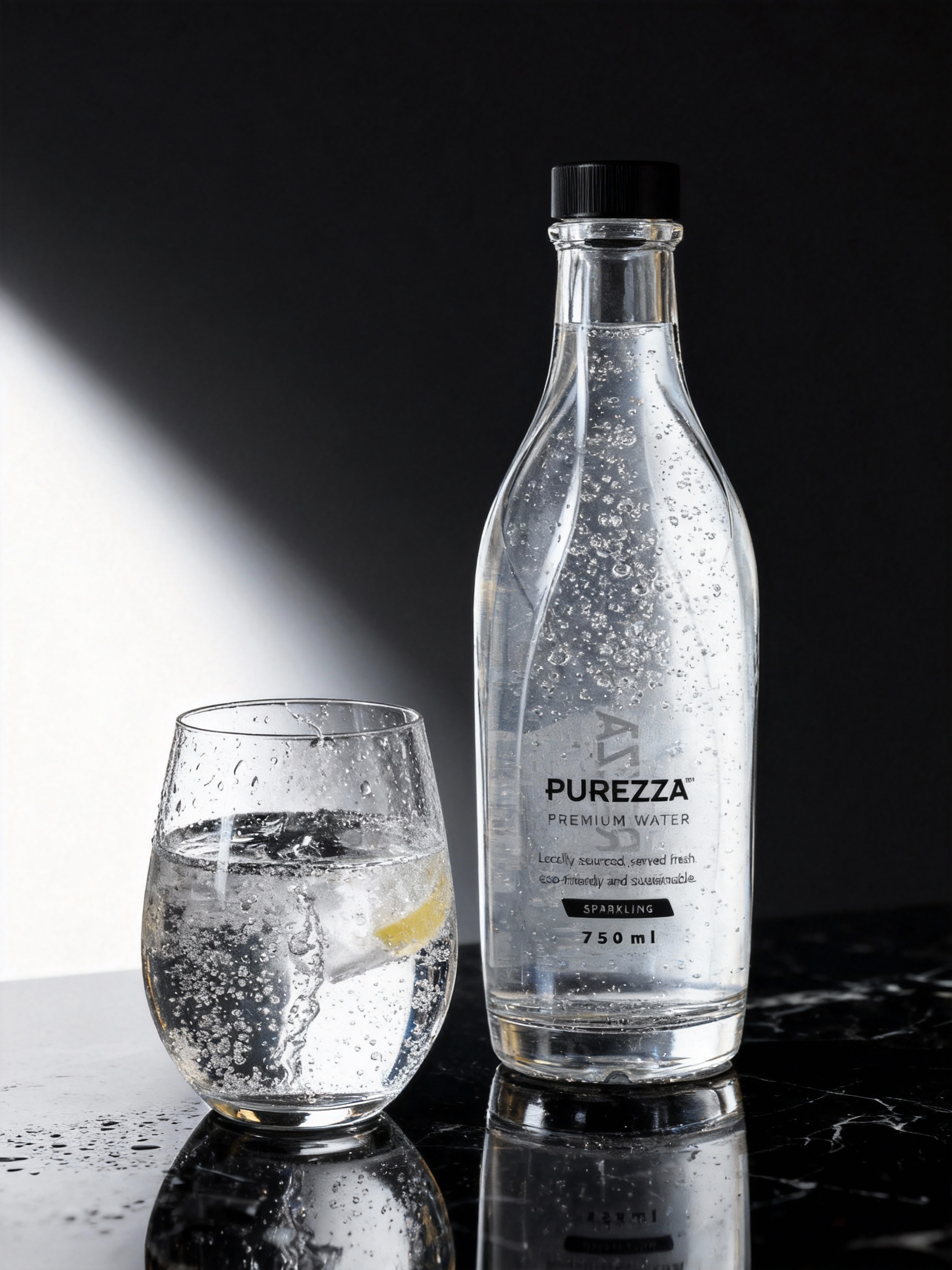 Botellas de agua premium con y sin gas Purezza